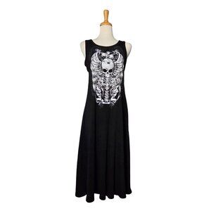 Y2K Grunge Black Winged Skull Ribbed Maxi Dress Women's Size L